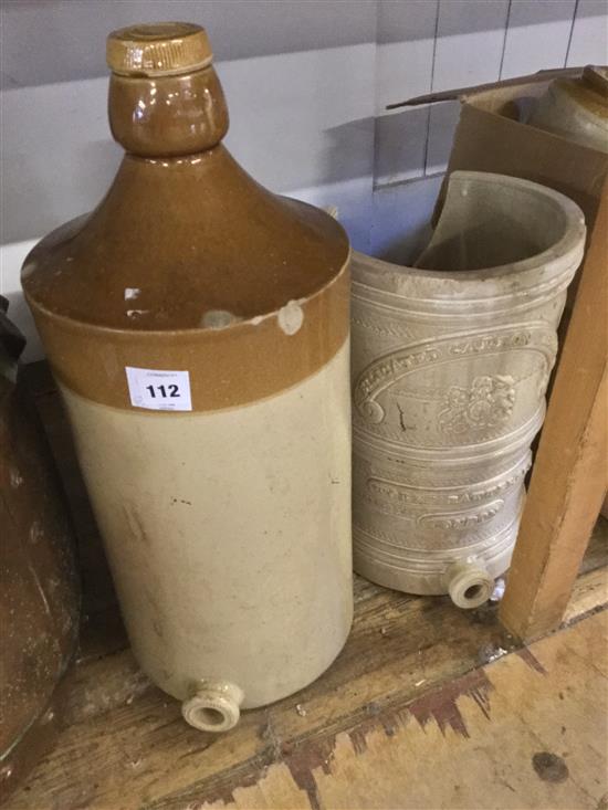 2 stoneware water filters, stoneware jars etc